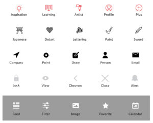 A gray and white icon set with different types of icons.