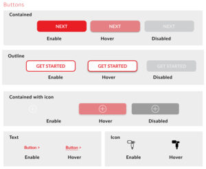A red and white background with different buttons.