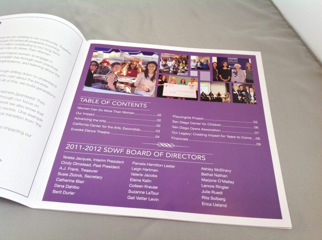 A table of contents and a page with photos.