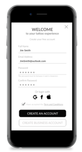 A phone with the create an account button on it.
