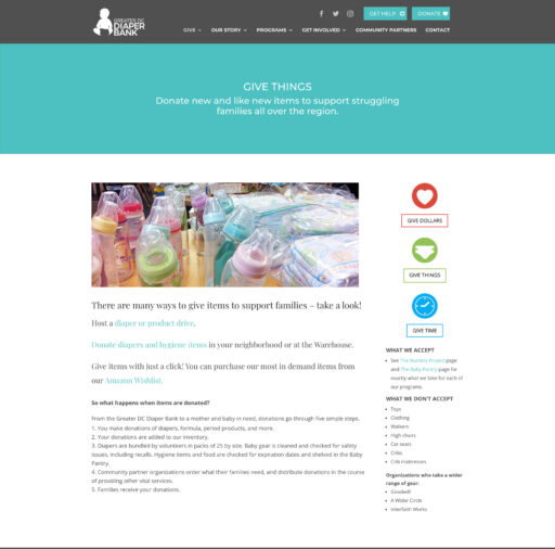 Greater DC Diaper website screen shoots